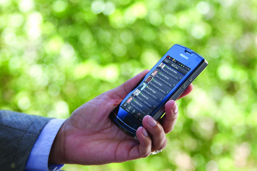 Modern business IP desk phone in an office
